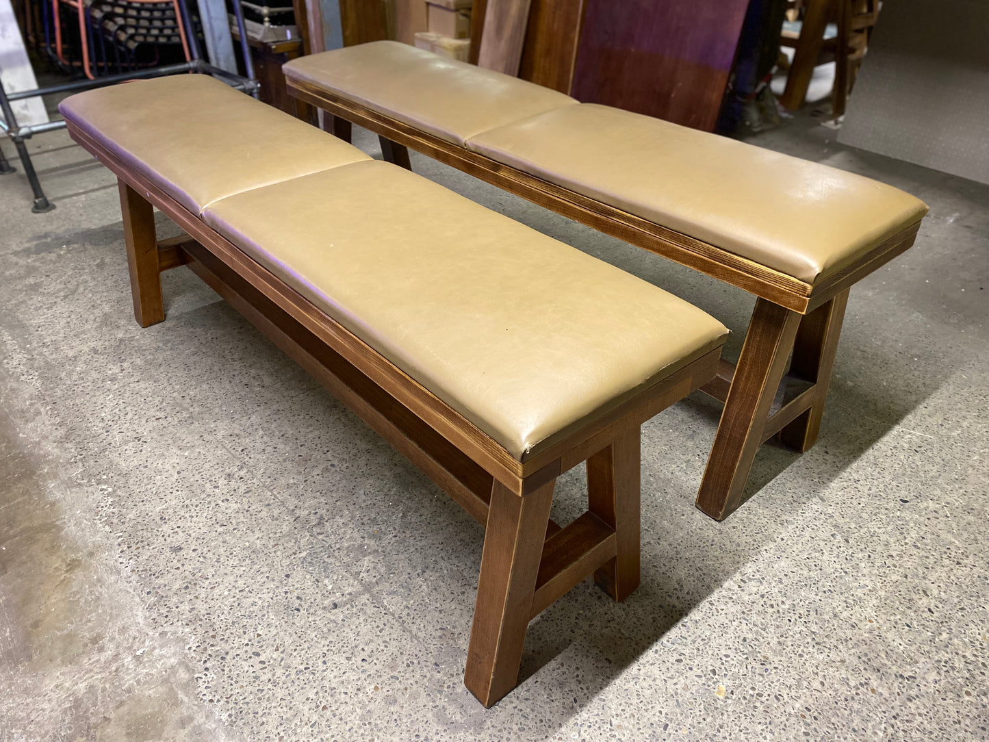Matching pair of leather-effect long benches