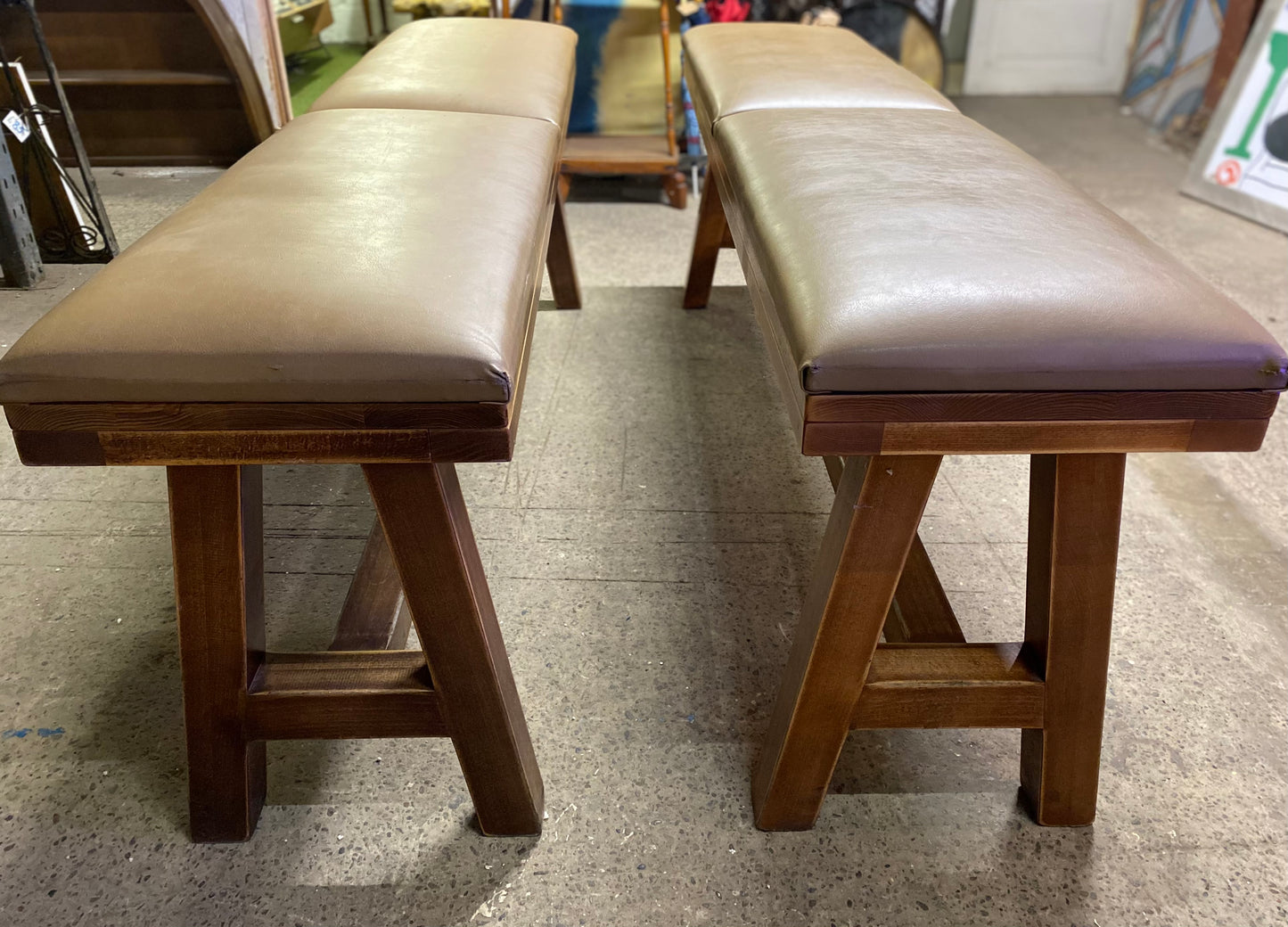 Matching pair of leather-effect long benches