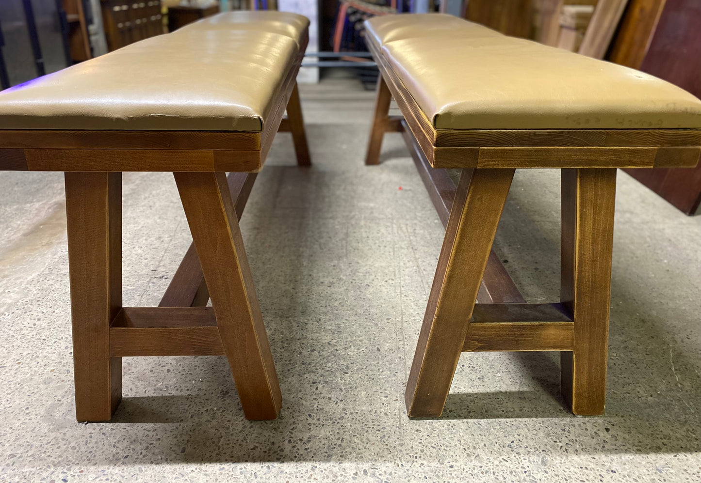 Matching pair of leather-effect long benches