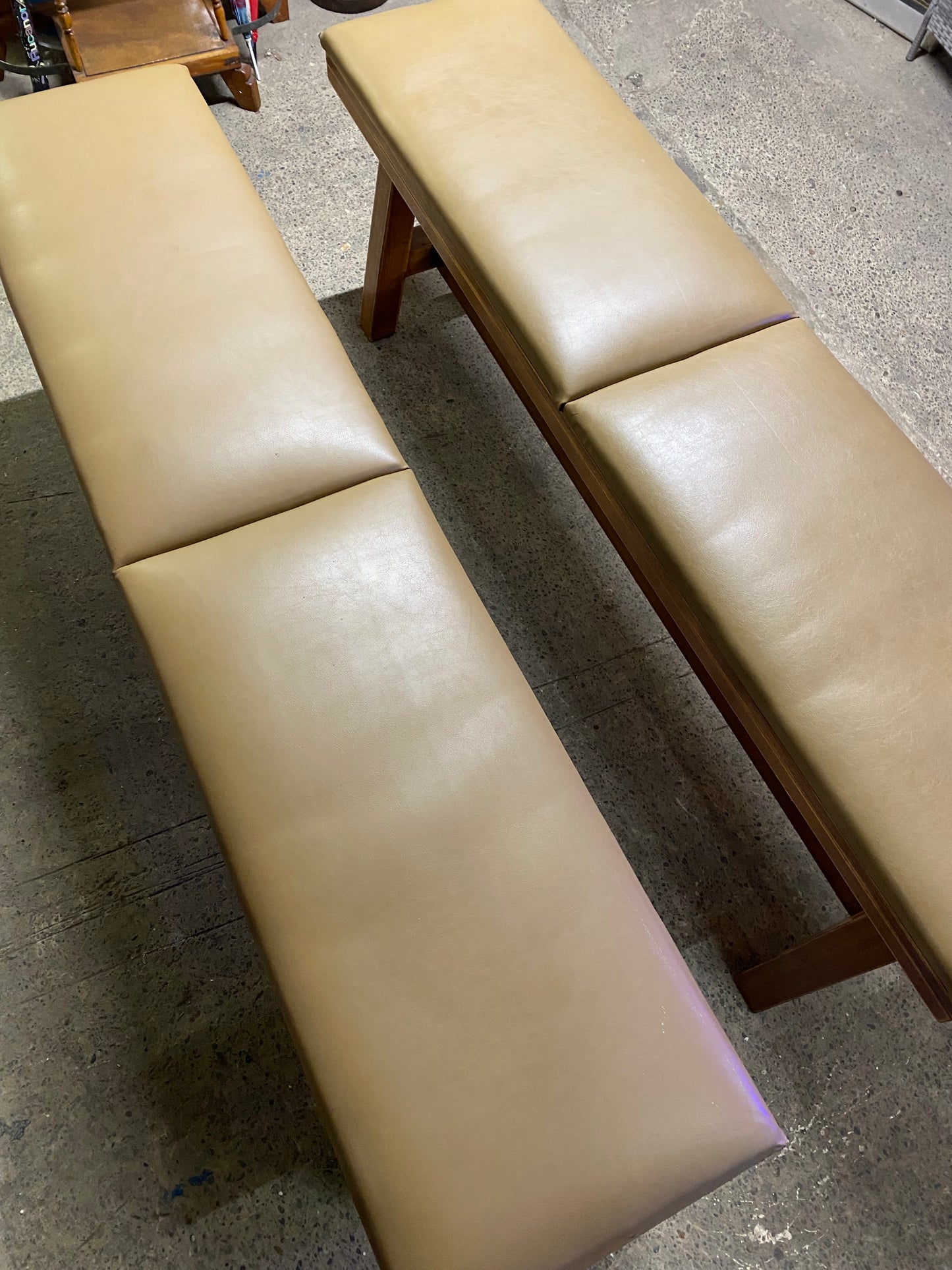 Matching pair of leather-effect long benches