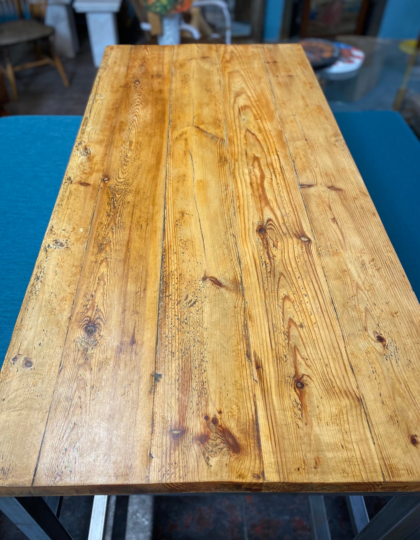 Industrial metal framed poseur table and benches