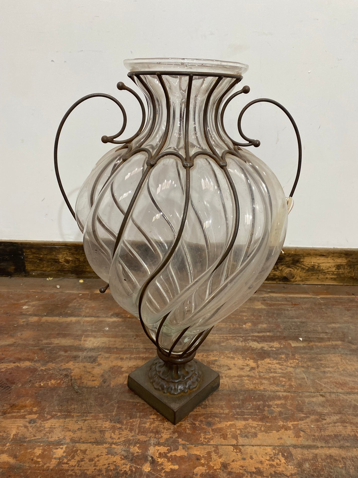 Vintage Blown Glass Caged Vase