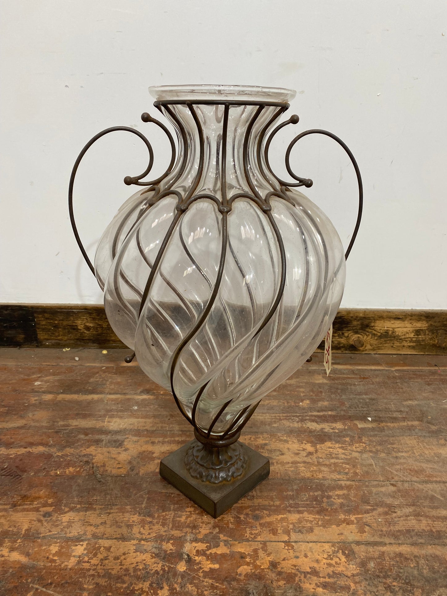 Vintage Blown Glass Caged Vase