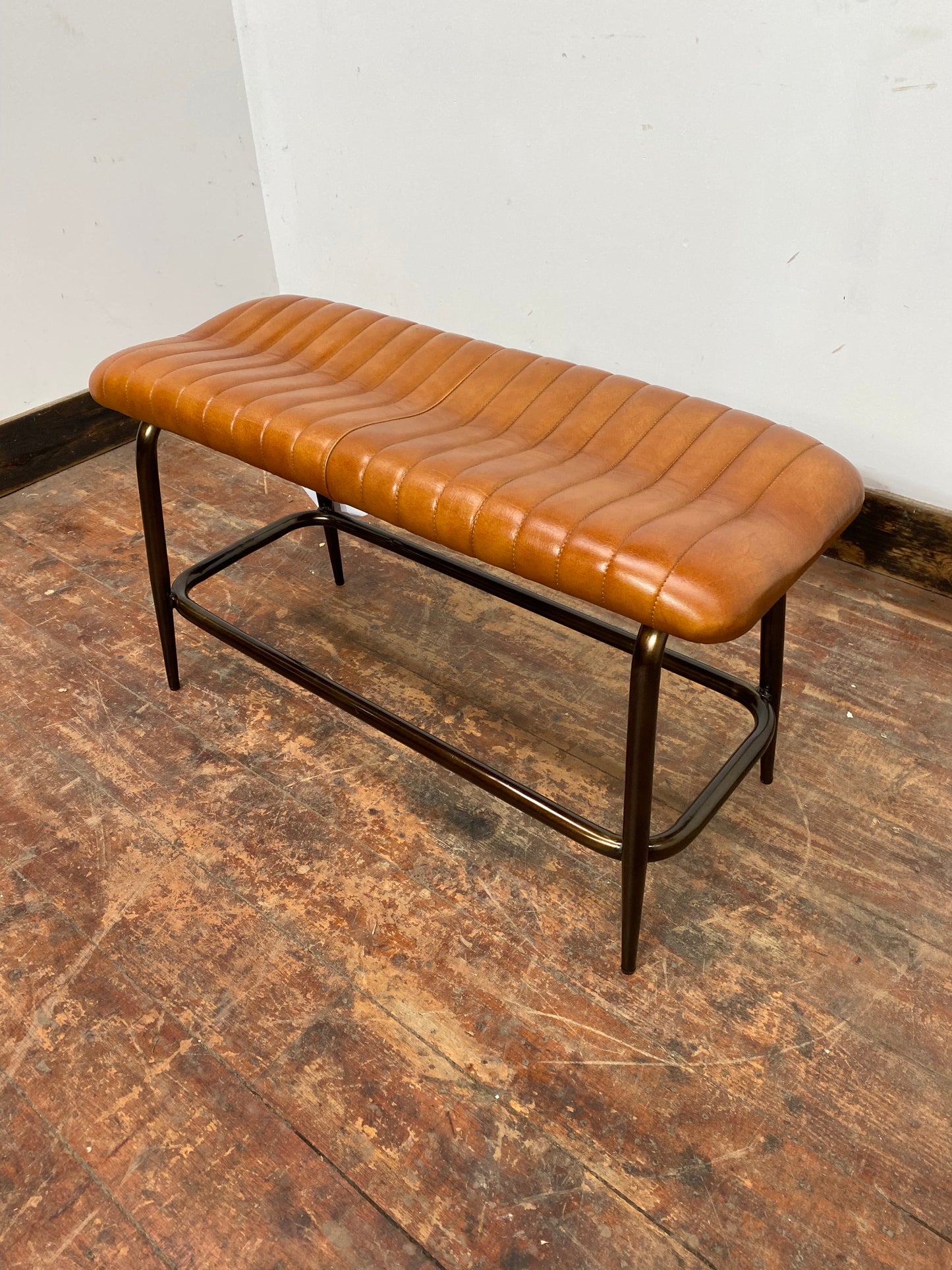 Tan Leather Bench