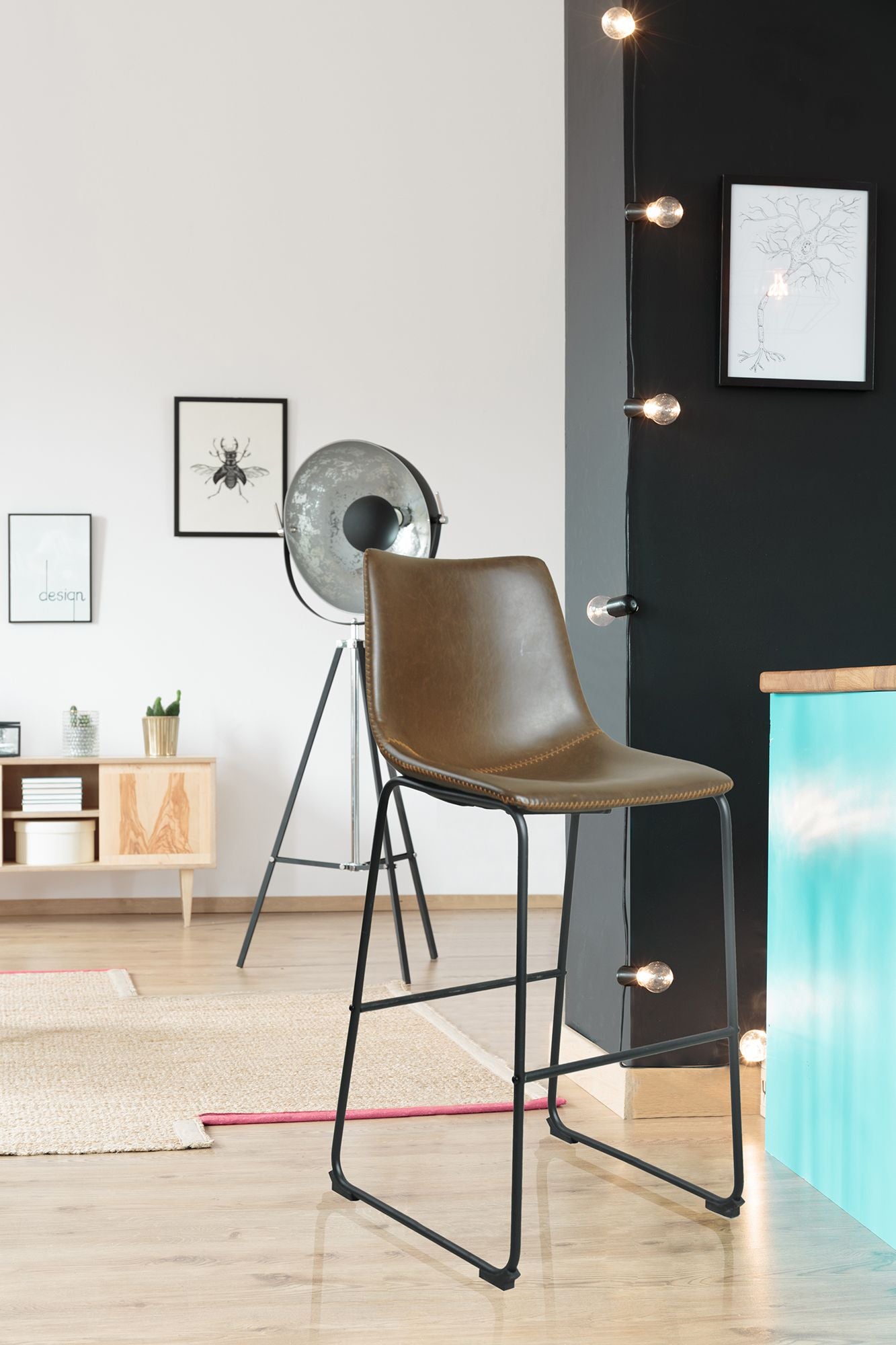 Pair of Chestnut Cooper Vegan Leather Bar Stools