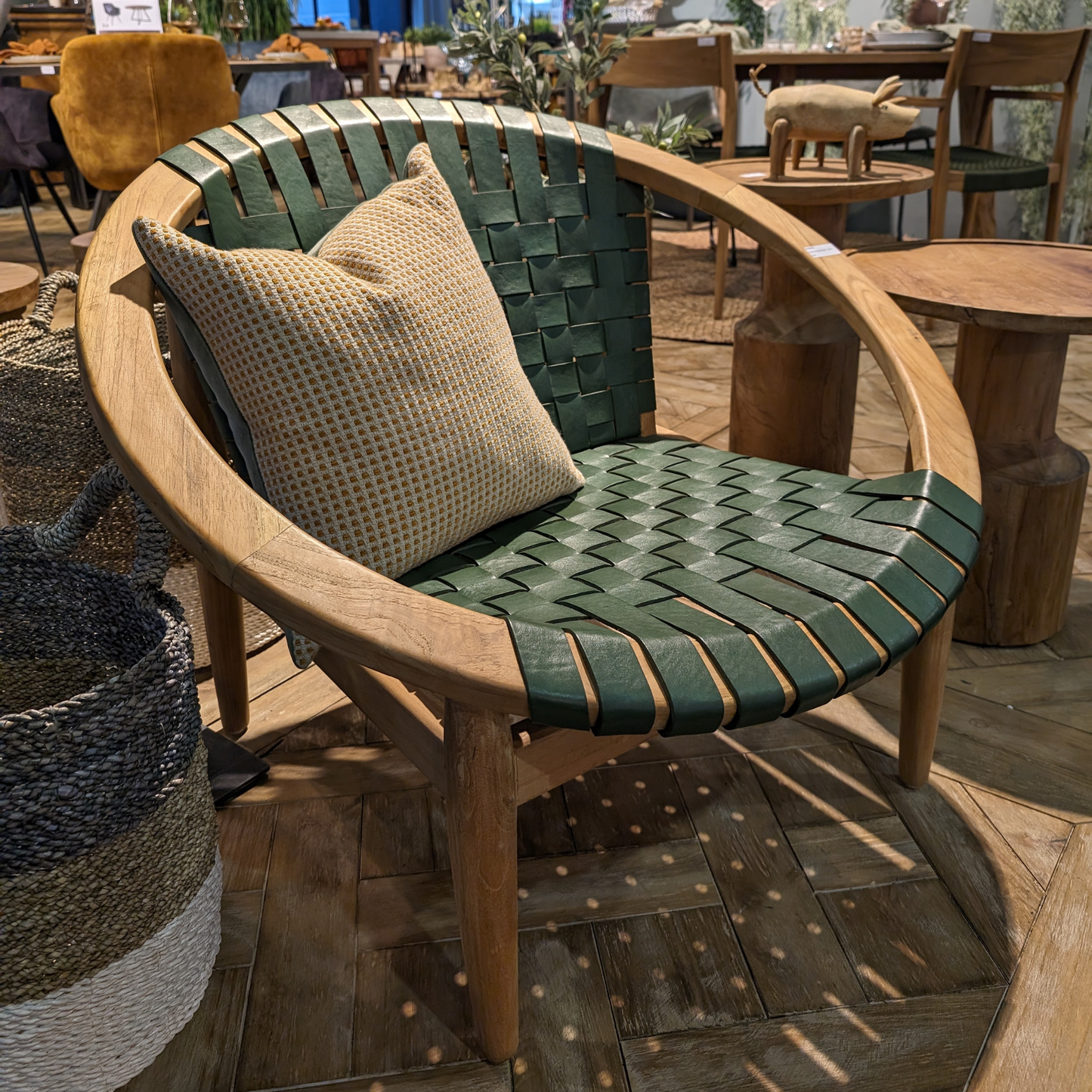 Moon chair in green leather