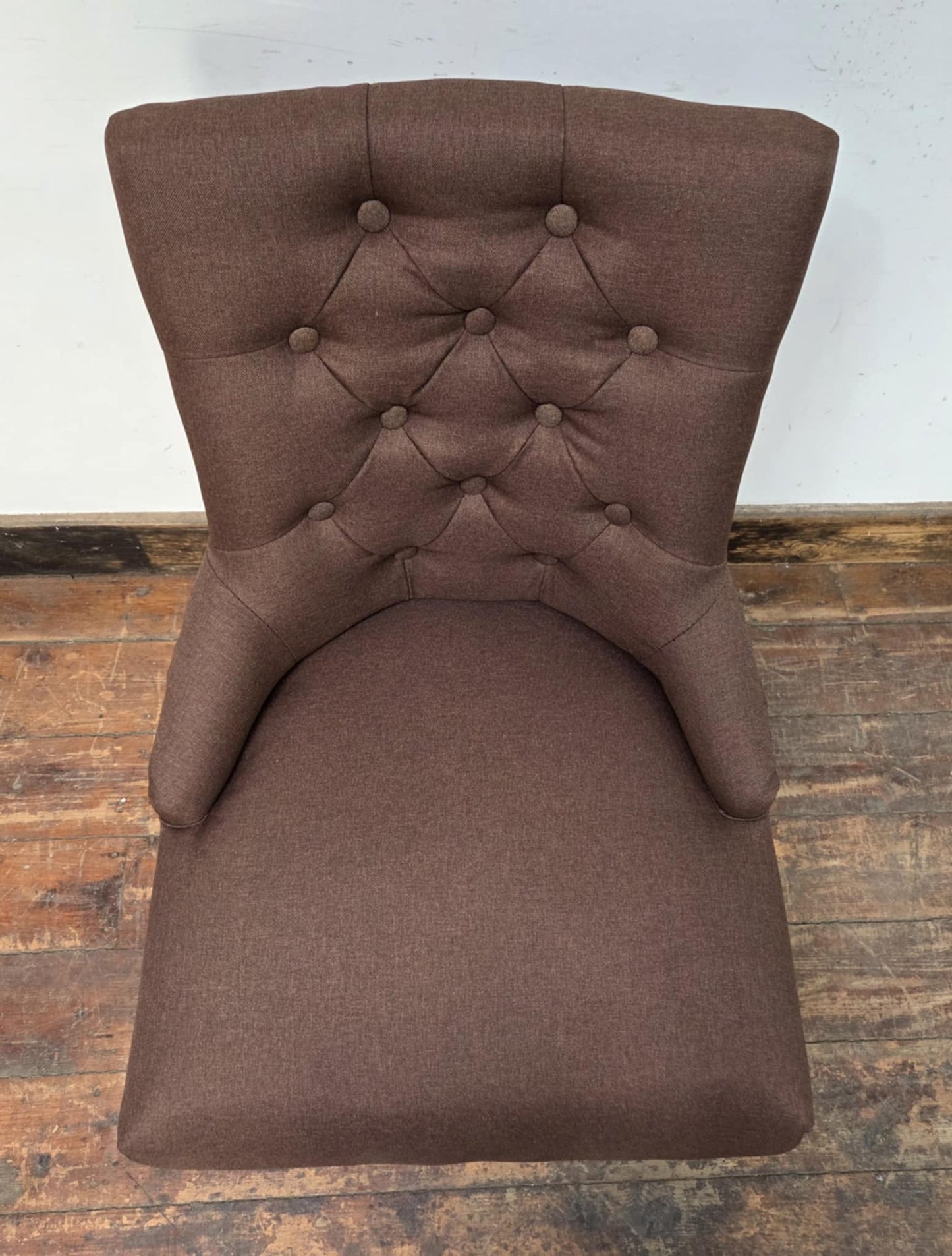 Brown-Red Linen Fabric Dining Chair with Light Wood Legs