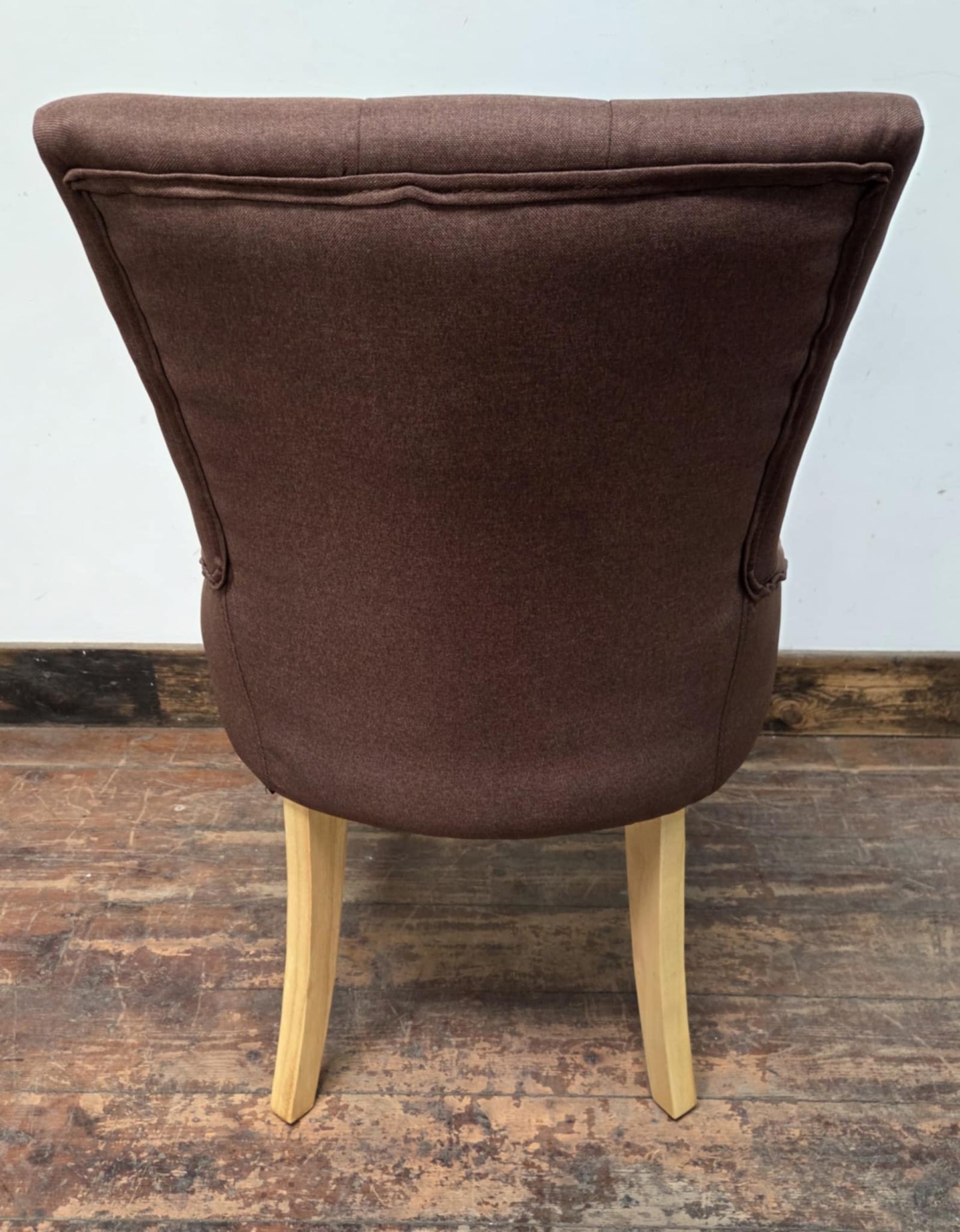 Brown-Red Linen Fabric Dining Chair with Light Wood Legs