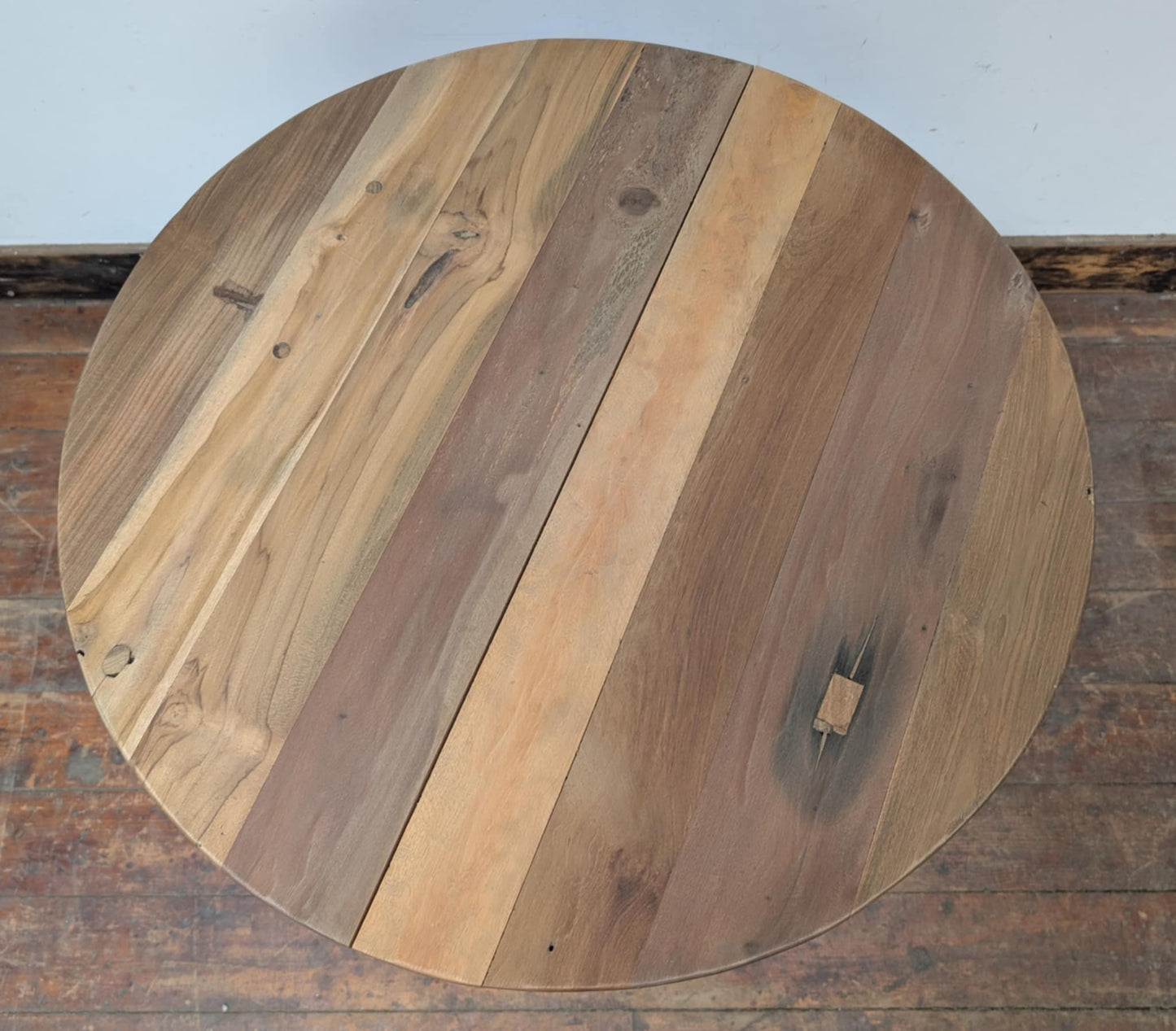 Round Pub Table with Medium Wood Top and Metal Base