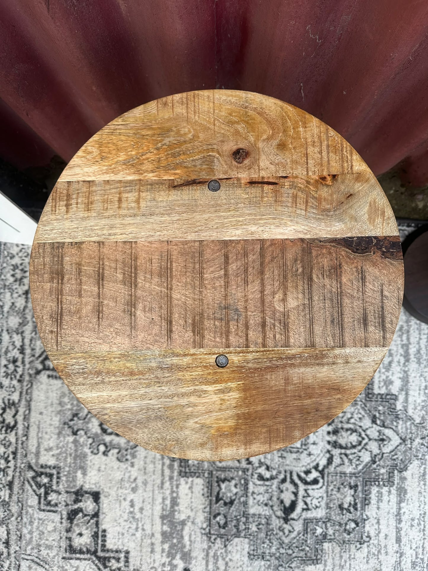 Farm Fresh Milk Decorative Side Table with Wooden Top Rustic Farmhouse Style
