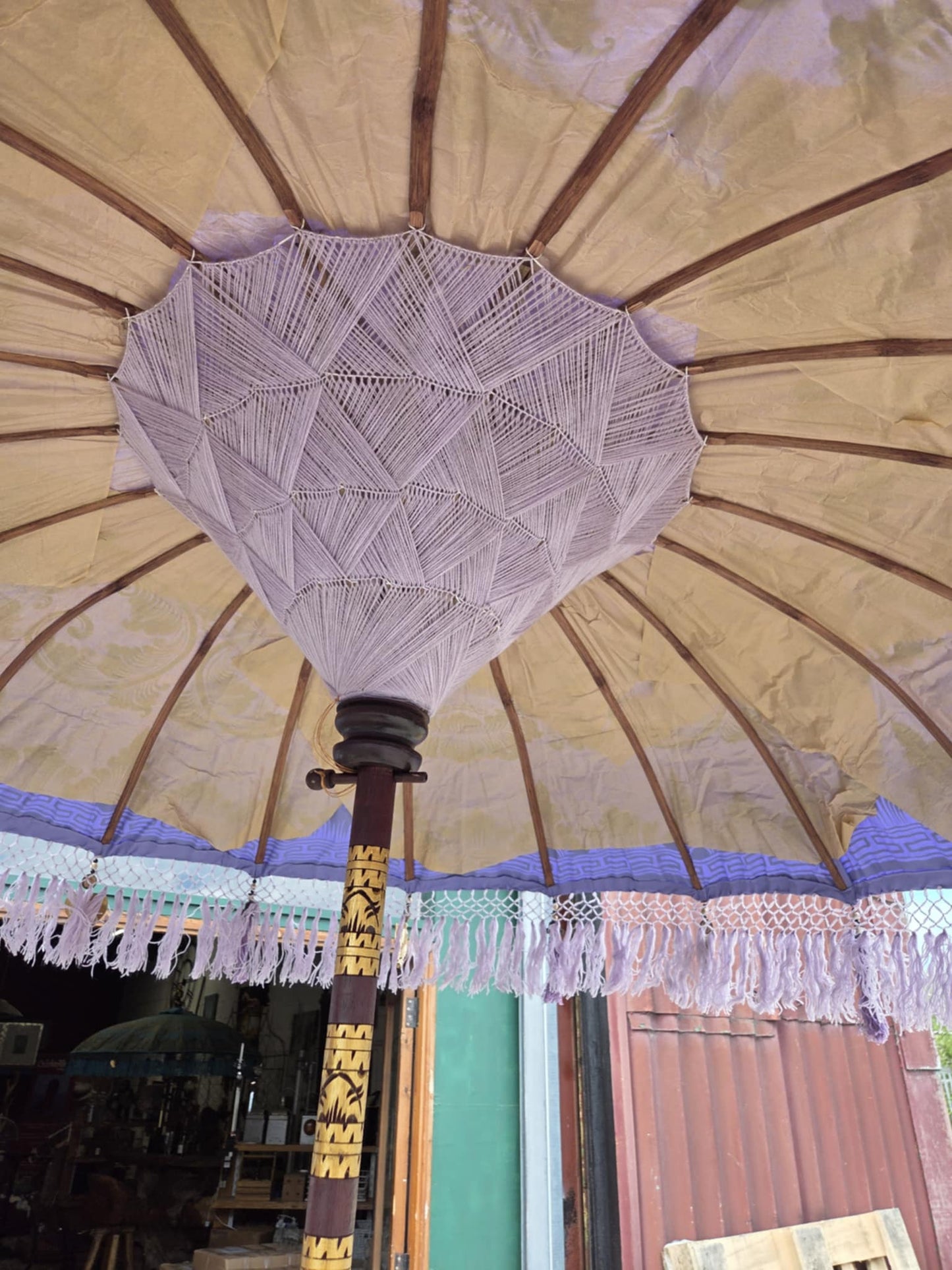 Handmade Bali Sun Parasol - Violet and Gold (Base not included)