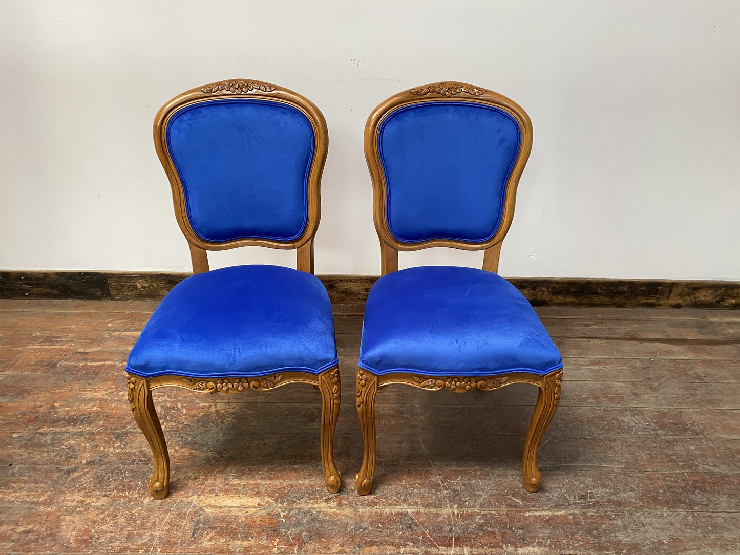 PAIR OF BLUE VELVET OCCASIONAL CHAIRS (NEW) - Browsers Emporium