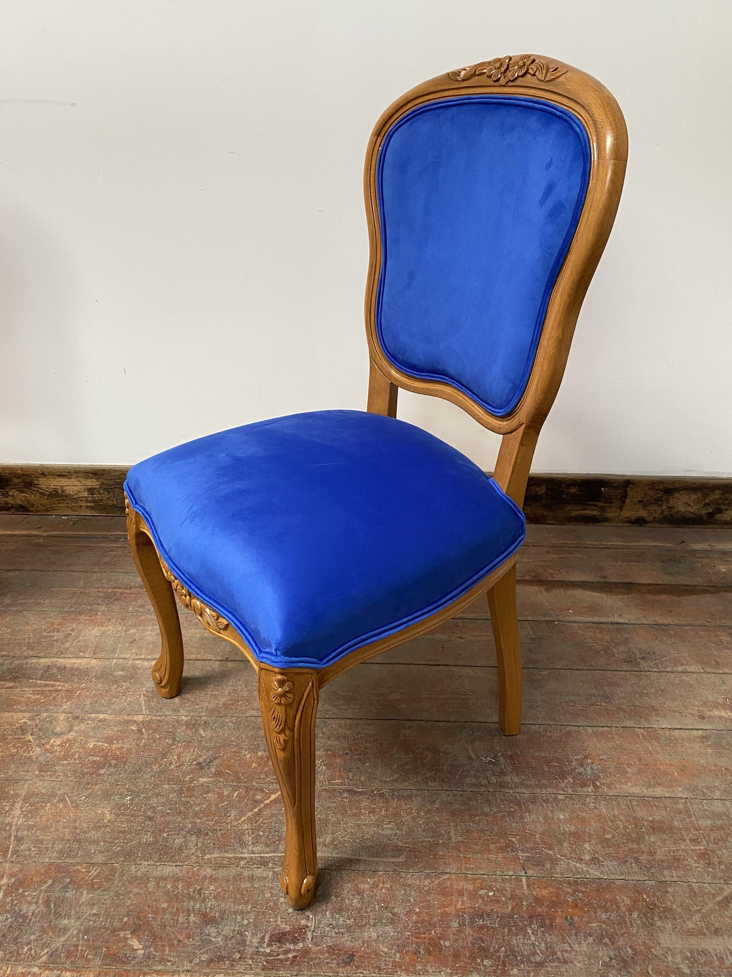 PAIR OF BLUE VELVET OCCASIONAL CHAIRS (NEW) - Browsers Emporium