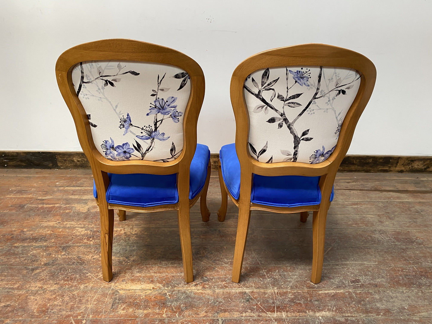 PAIR OF BLUE VELVET OCCASIONAL CHAIRS (NEW) - Browsers Emporium