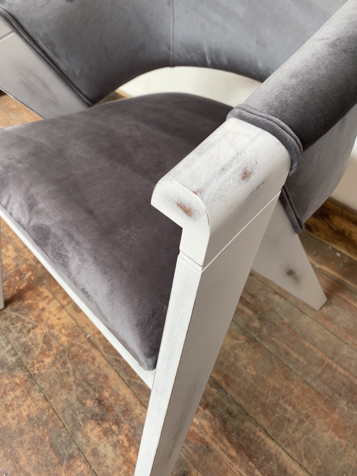 SET OF X 6 GREY ARMCHAIRS WITH WHITE FRAMES (NEW) - Browsers Emporium