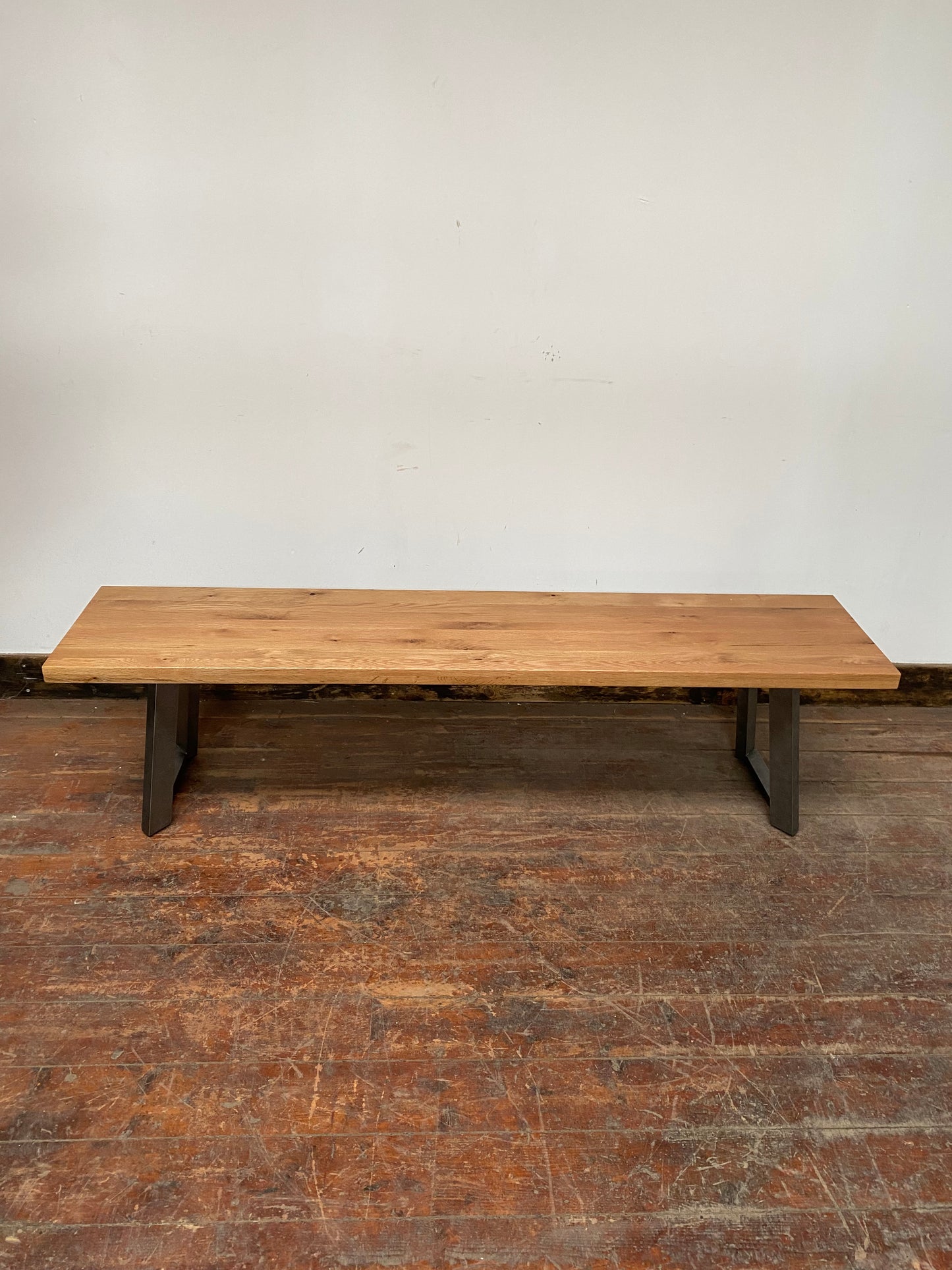 SOLID OAK BENCH METAL BASE (NEW)