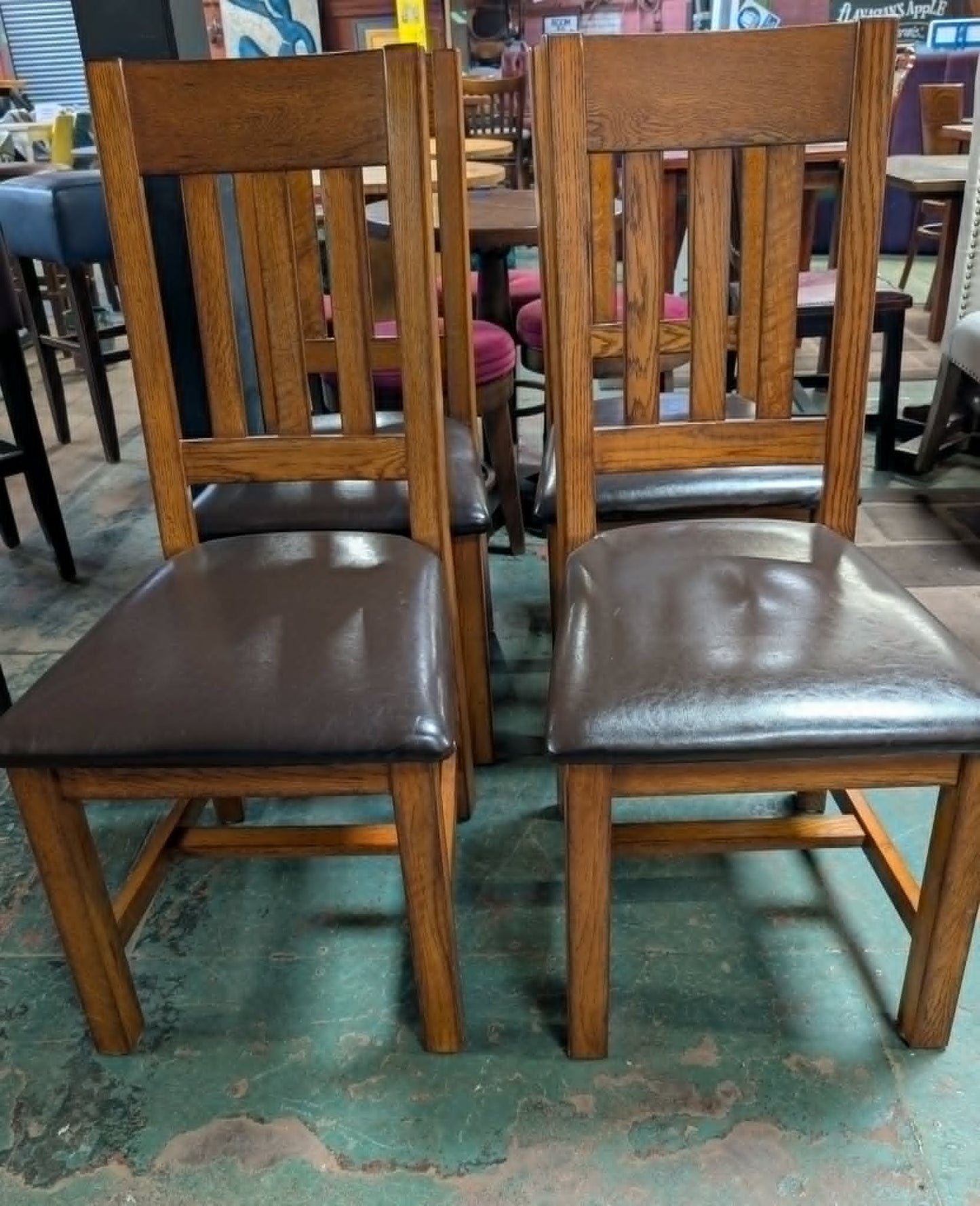 Set of Four Dining / Pub Chairs / Black Leather Seats