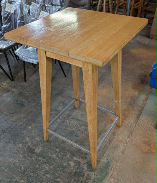Square Poseur Table / Pub Cafe Bar Furniture / Light Wood Finish / Metal Footbar