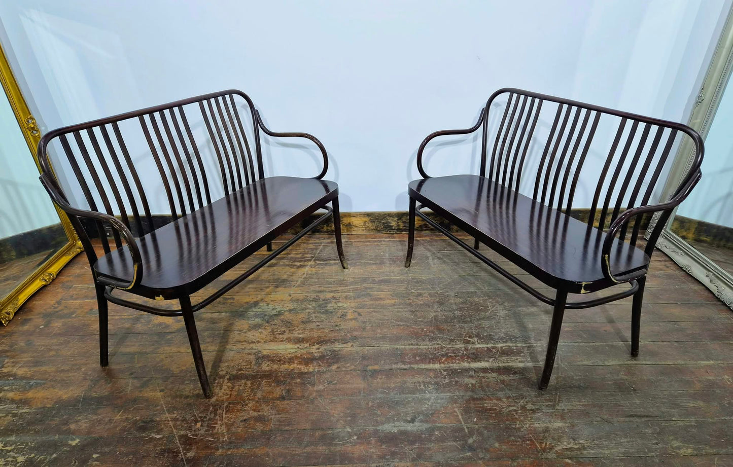 Pair of Dark Vintage Bentwood Benches