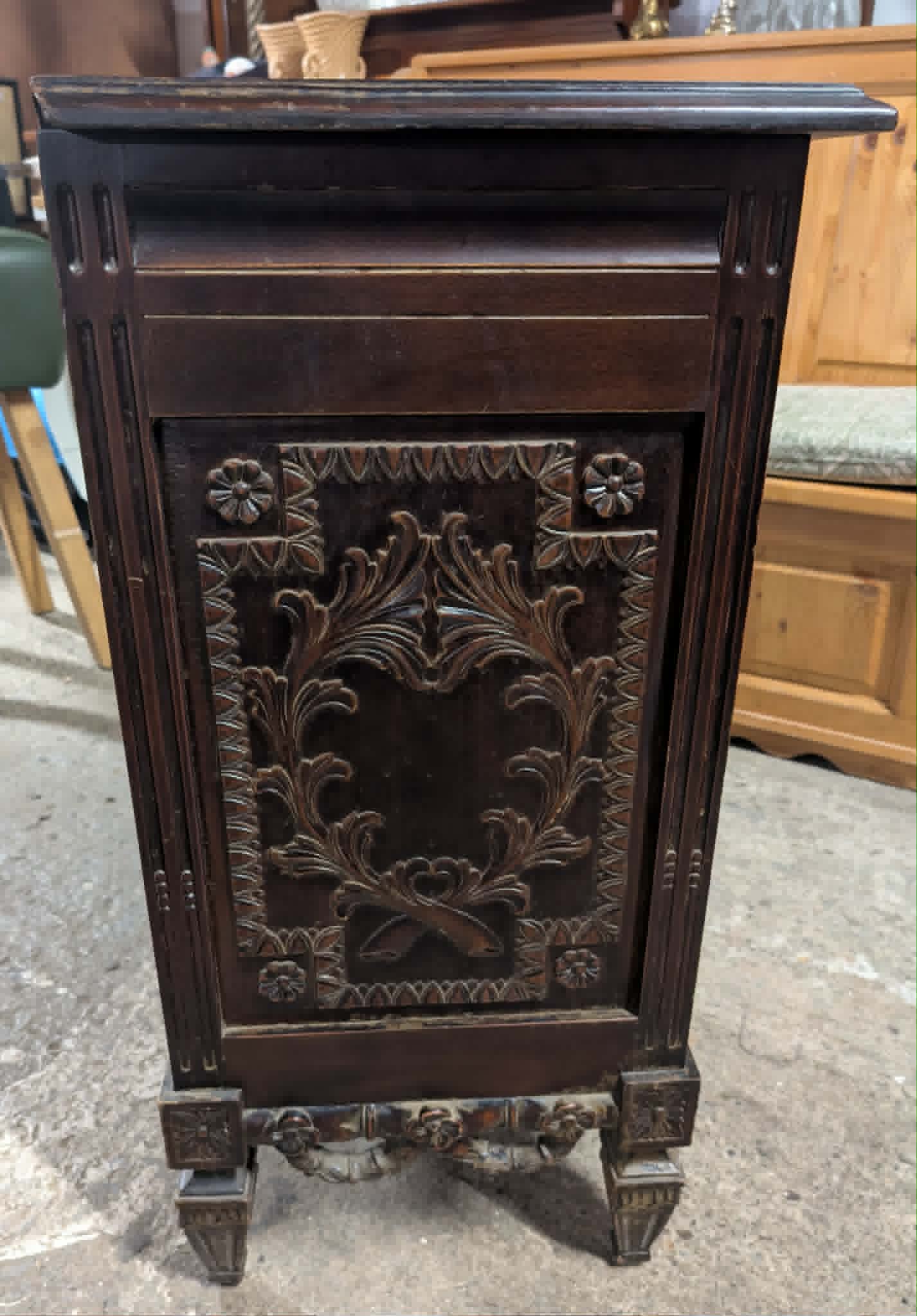 Small Ornate Dark Wood Cabinet / Vintage