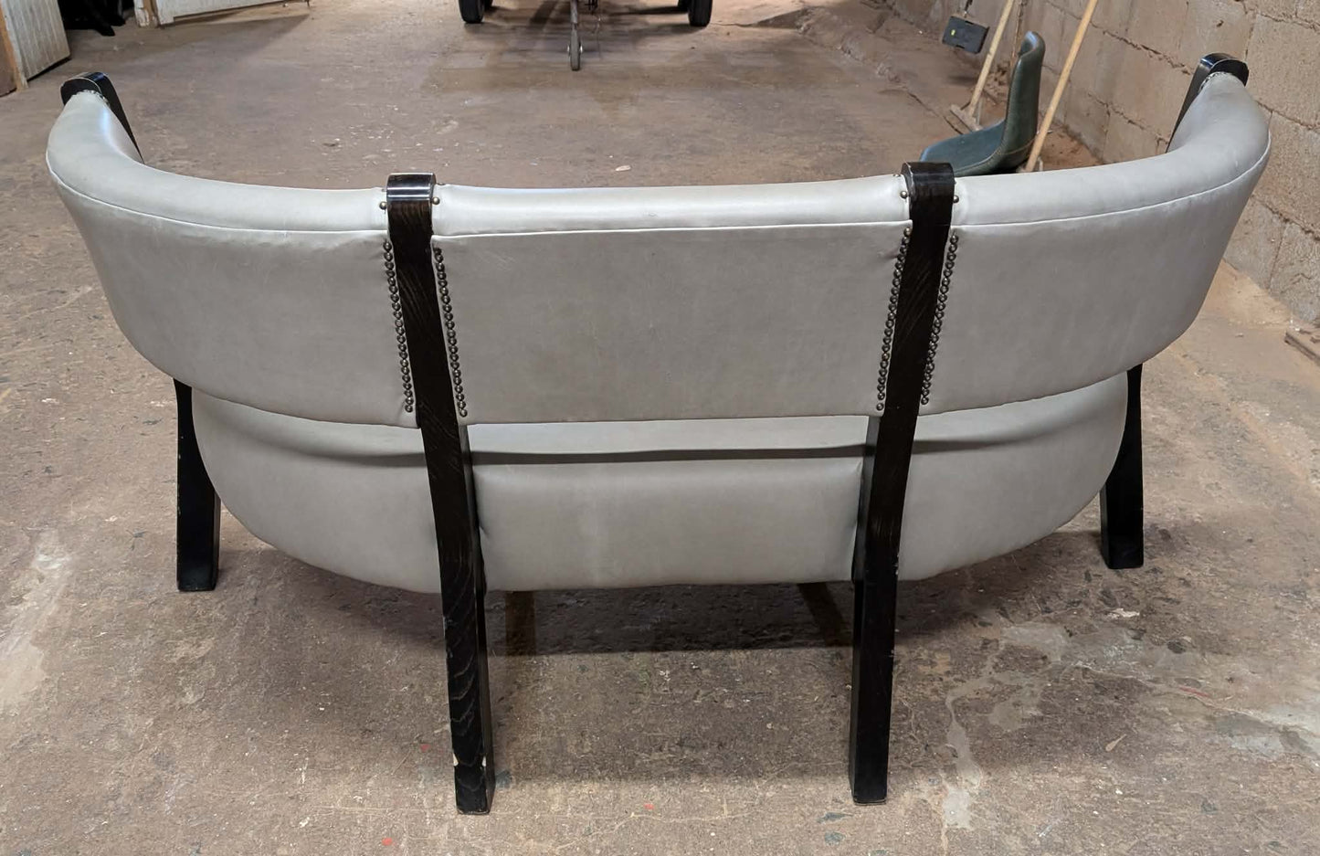 Grey Faux Leather Indoor Pub / Bar/ Cafe Bench with Black Wooden Frame