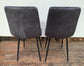 Pair of Grey Velveteen Dining Chairs with Black Metal Bases and Block Stitching