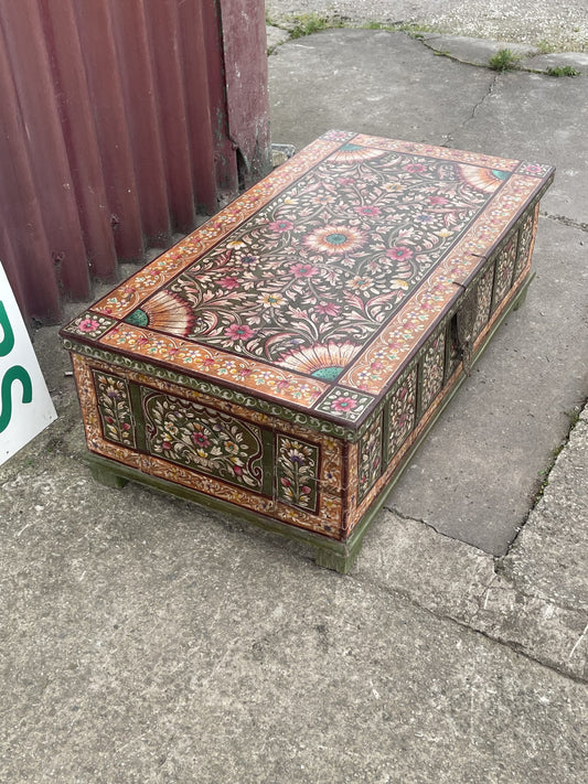 Hand Painted Indian Style Coffee Table Storage Chest Floral Decorative Trunk