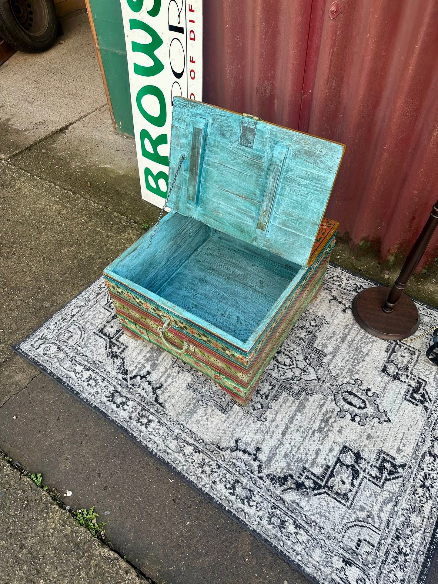 Colourful Hand Painted Wooden Storage Chest Coffee Table Floral Boho Style