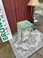 Colourful Painted Glass Display Cabinet Turquoise Blue Floral Storage Unit