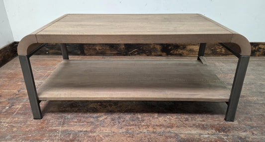 Rectangular Coffee Table with Wooden Top and Steel Legs