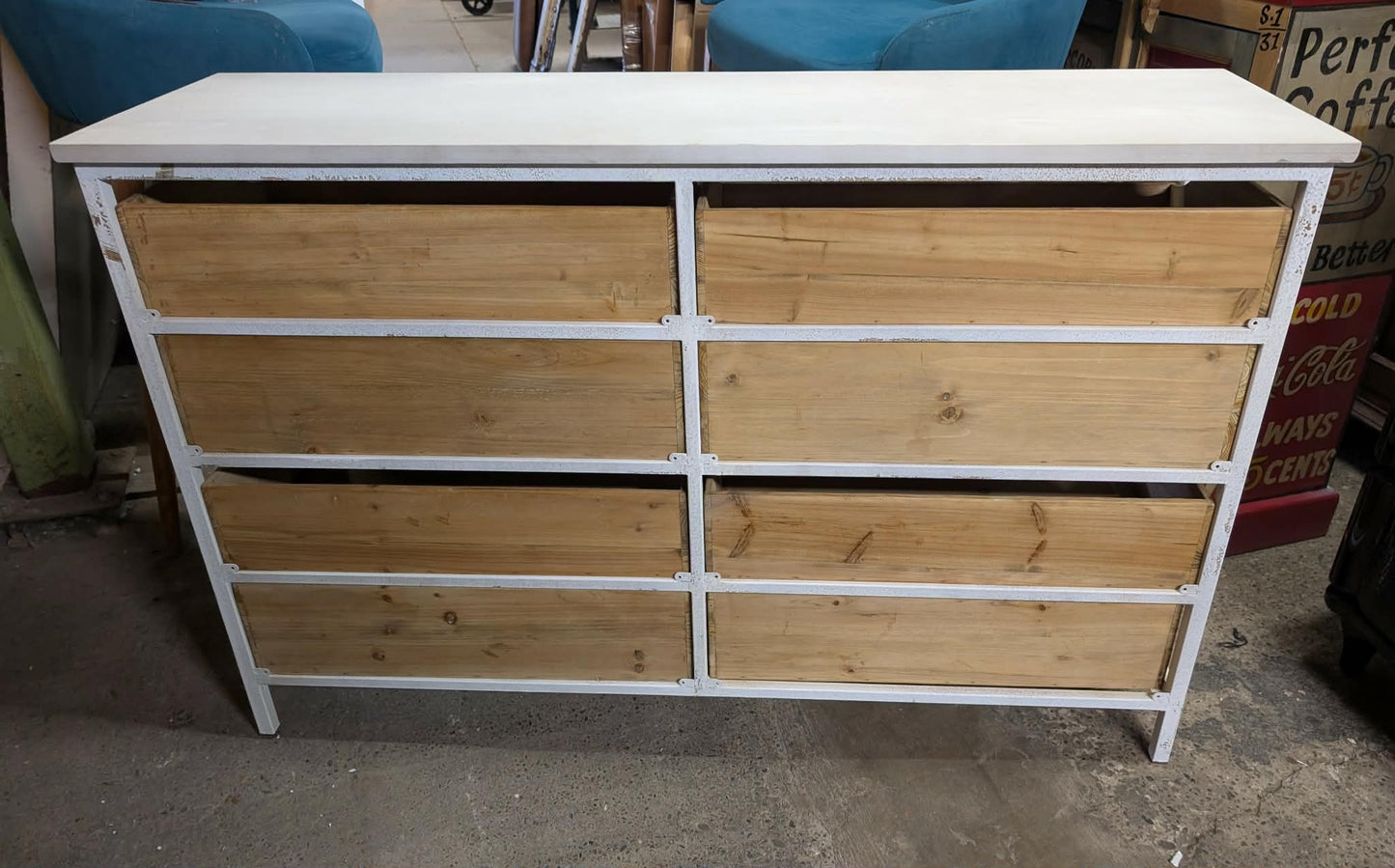 Chest of Drawers / Metal Frame / Light Wood Drawers and Half-Drawers