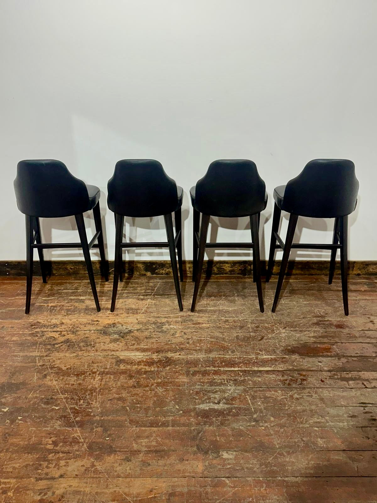 Set of 4 Black Genuine Leather Bar Stools Restaurant Bar Pub