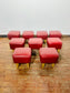 Set of 9 Red Leather Effect Low Pub Bar Stools Wooden Legs