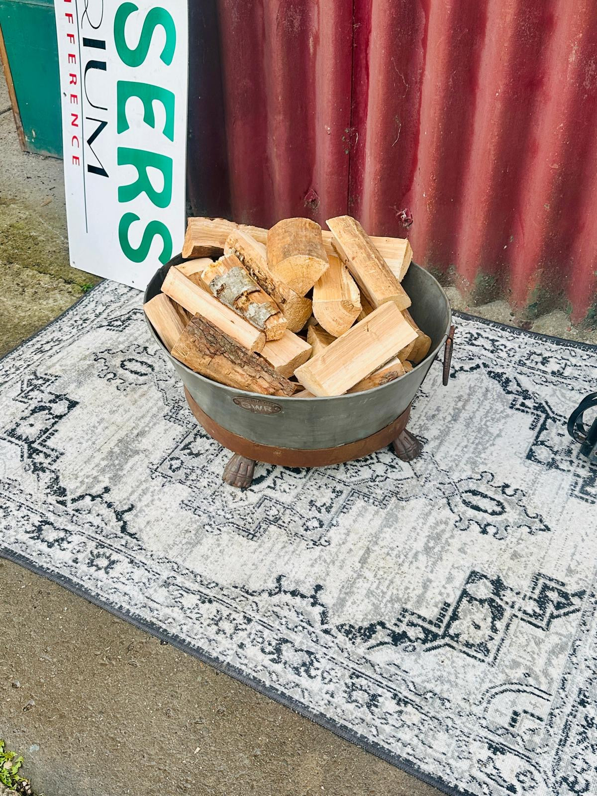 Large GWR Great Western Railway Metal Log Basket Firewood Holder Decorative Feet