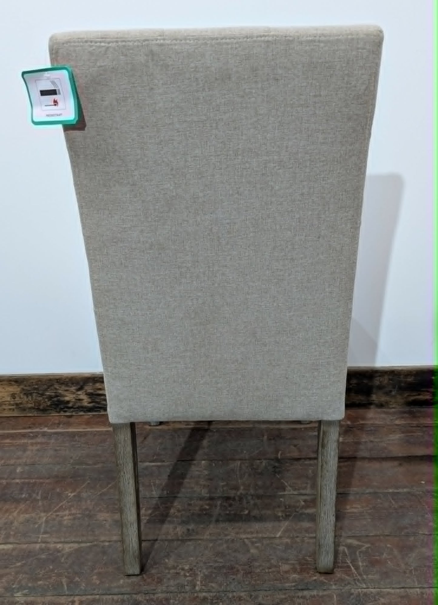 Set of Four Off-White Fabric Upholstered Dining Chairs / Brass Studs