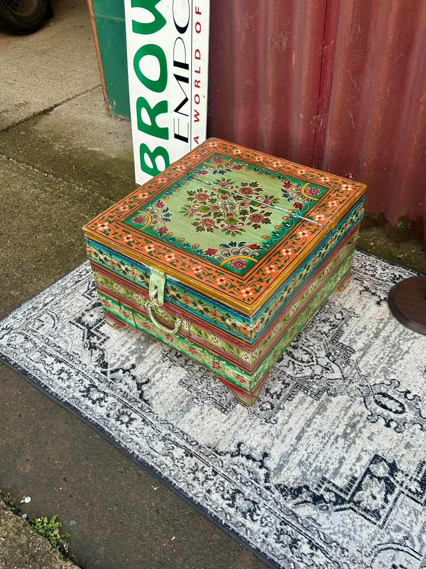 Colourful Hand Painted Wooden Storage Chest Coffee Table Floral Boho Style