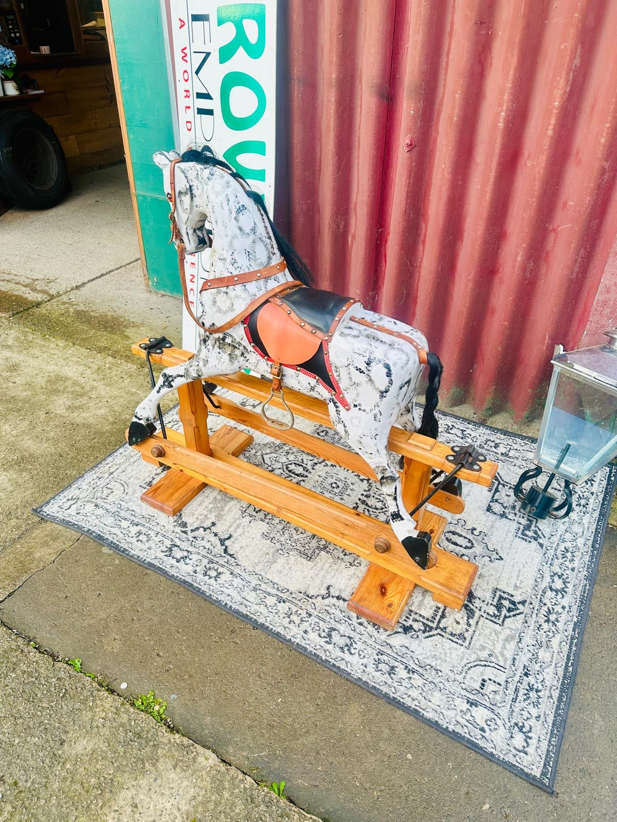 Wooden Rocking Horse with Saddle Bridle Black Mane & Tail on Timber Rocker