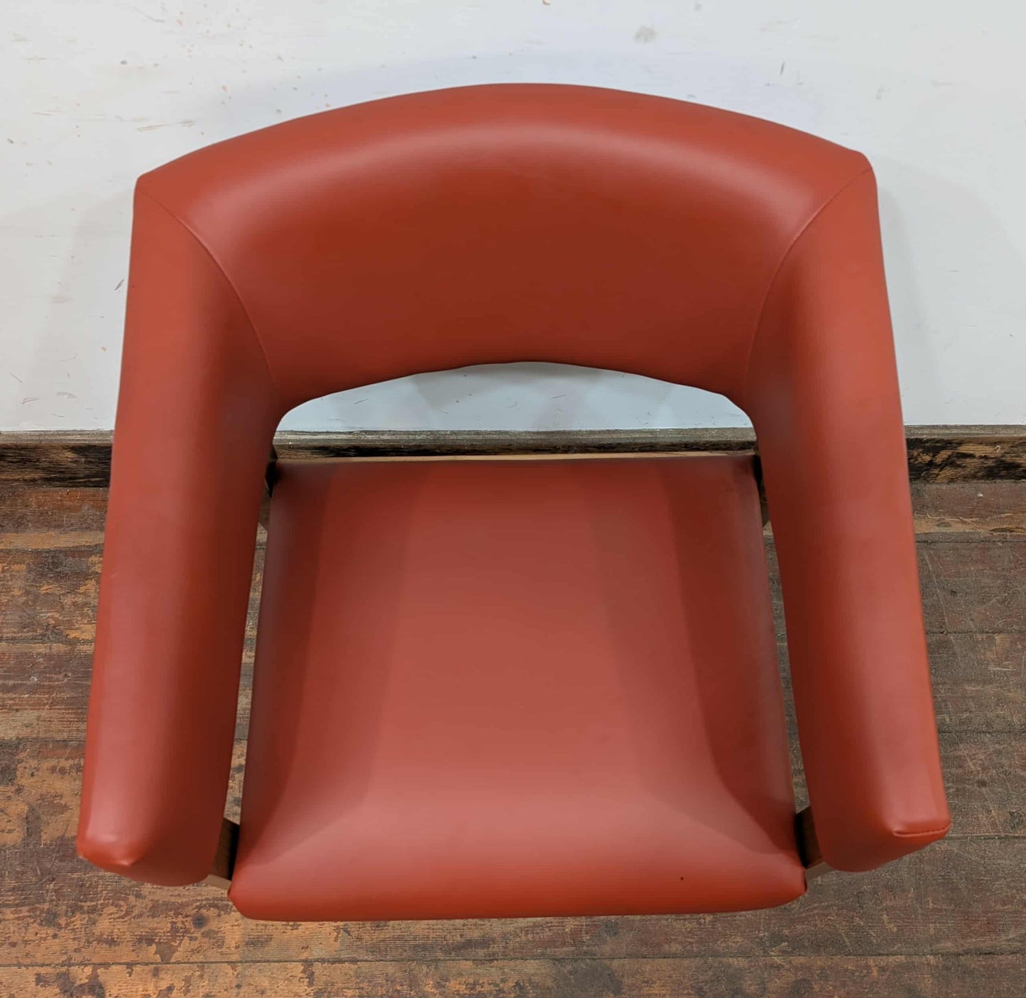 Set of 9 orange faux-leather and fabric tub chairs for cafe / pub / restaurant
