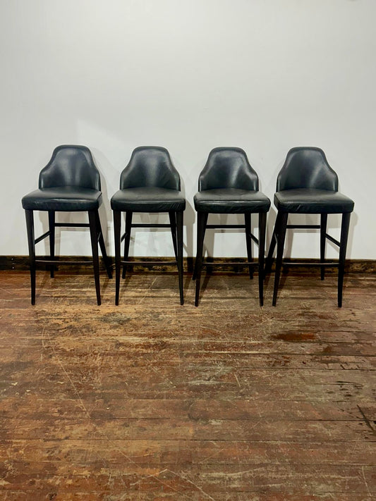 Set of 4 Black Genuine Leather Bar Stools Restaurant Bar Pub