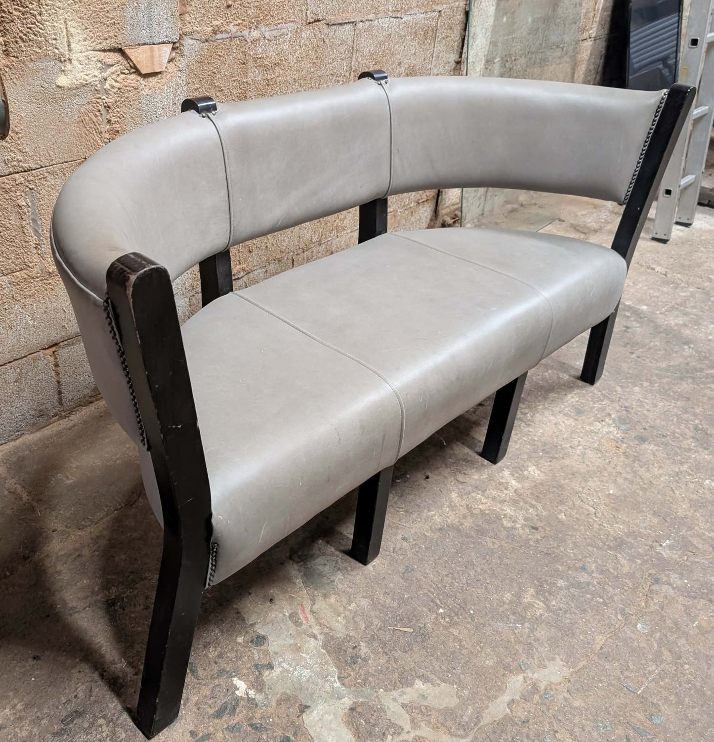Grey Faux Leather Indoor Pub / Bar/ Cafe Bench with Black Wooden Frame