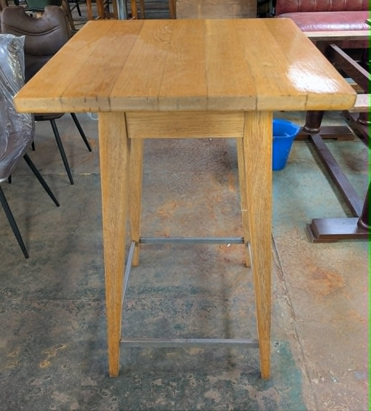 Square Poseur Table / Pub Cafe Bar Furniture / Light Wood Finish / Metal Footbar