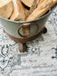 Small GWR Style Metal Log Basket Firewood Holder Rustic Green & Brown Finish