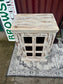 White Distressed Wooden Cabinet with Glass Panel Door Rustic Storage