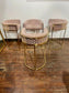 Round Black Pedestal Table & 4 Pink Velvet Gold Frame Bar Stools Set
