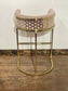 Round Black Pedestal Table & 4 Pink Velvet Gold Frame Bar Stools Set