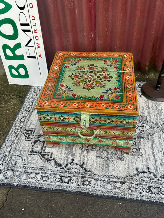 Colourful Hand Painted Wooden Storage Chest Coffee Table Floral Boho Style