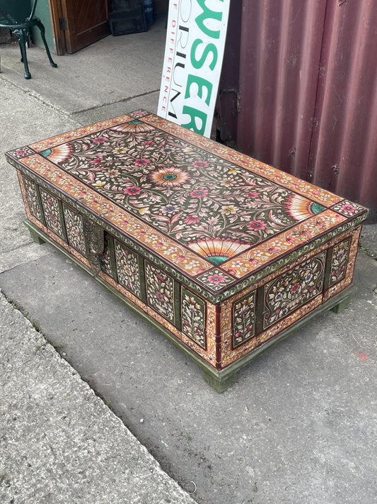 Hand Painted Indian Style Coffee Table Storage Chest Floral Decorative Trunk