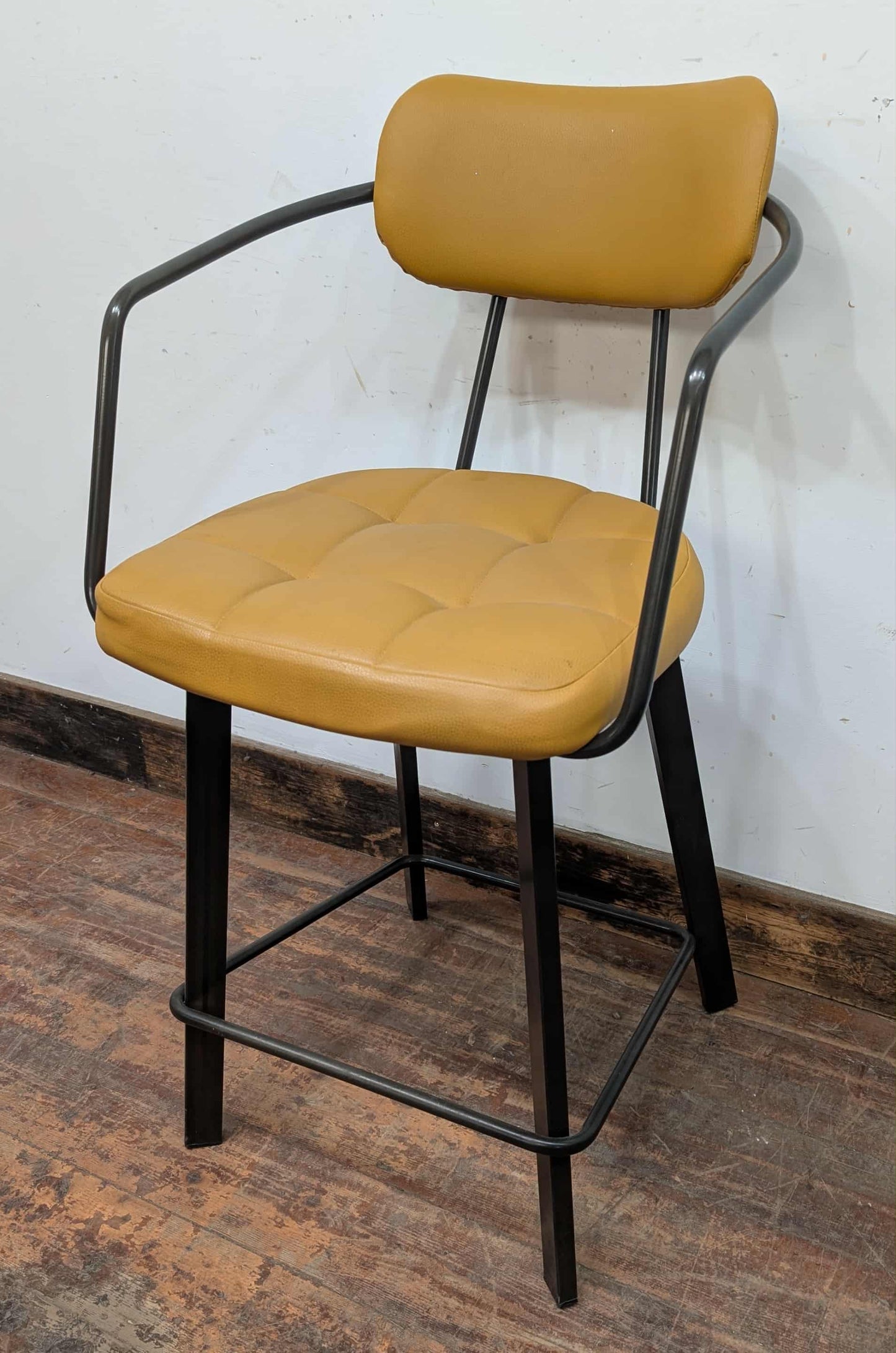 Set of 7 gold-yellow faux-leather counter stools for cafe / pub / restaurant