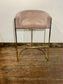 Round Black Pedestal Table & 4 Pink Velvet Gold Frame Bar Stools Set