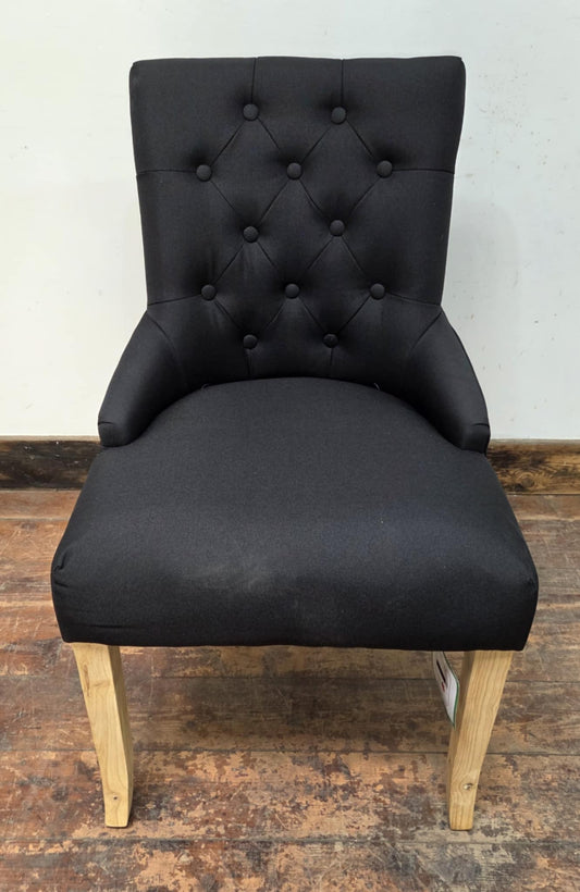 Black Linen Fabric Dining Chair with Light Wood Legs